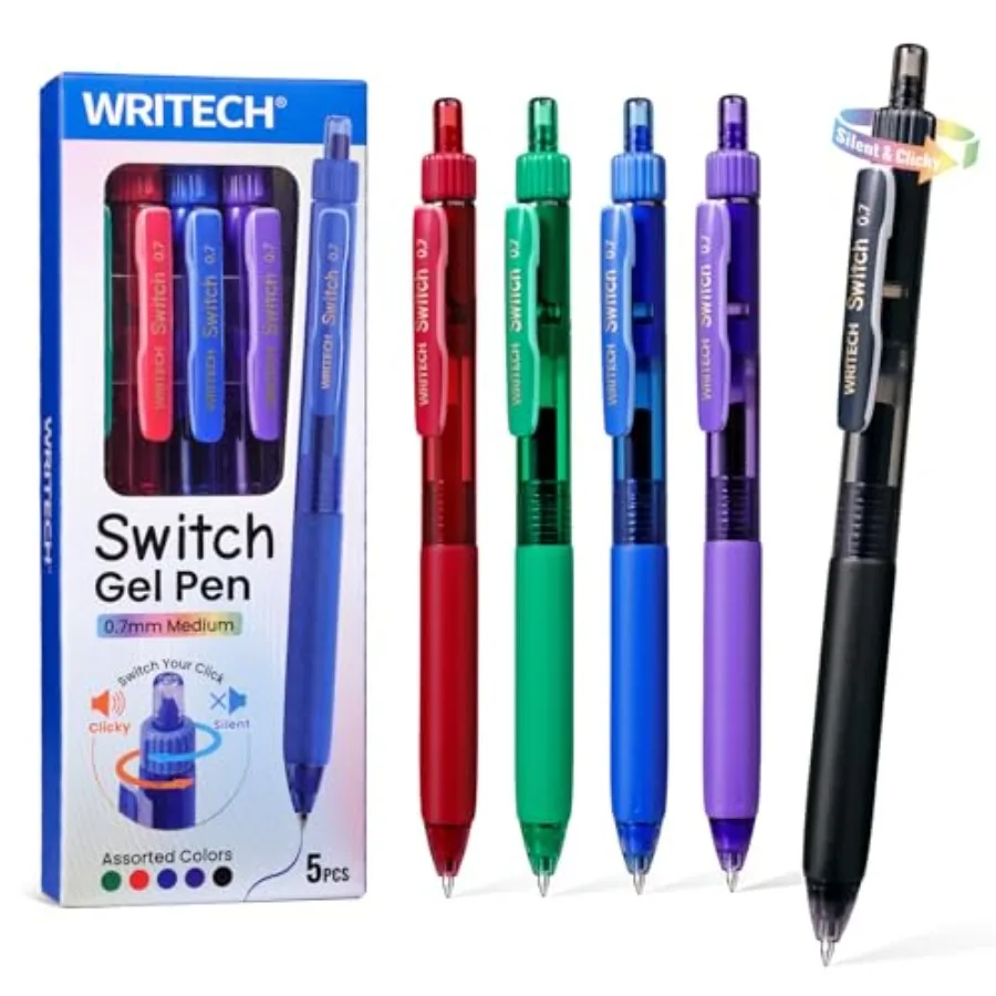 

Colored Gel Pens 0.7mm: Switch Silent Click Mode for Quiet or Click Feedback Smooth Writing Quick Dry Ink Medium Point for Note