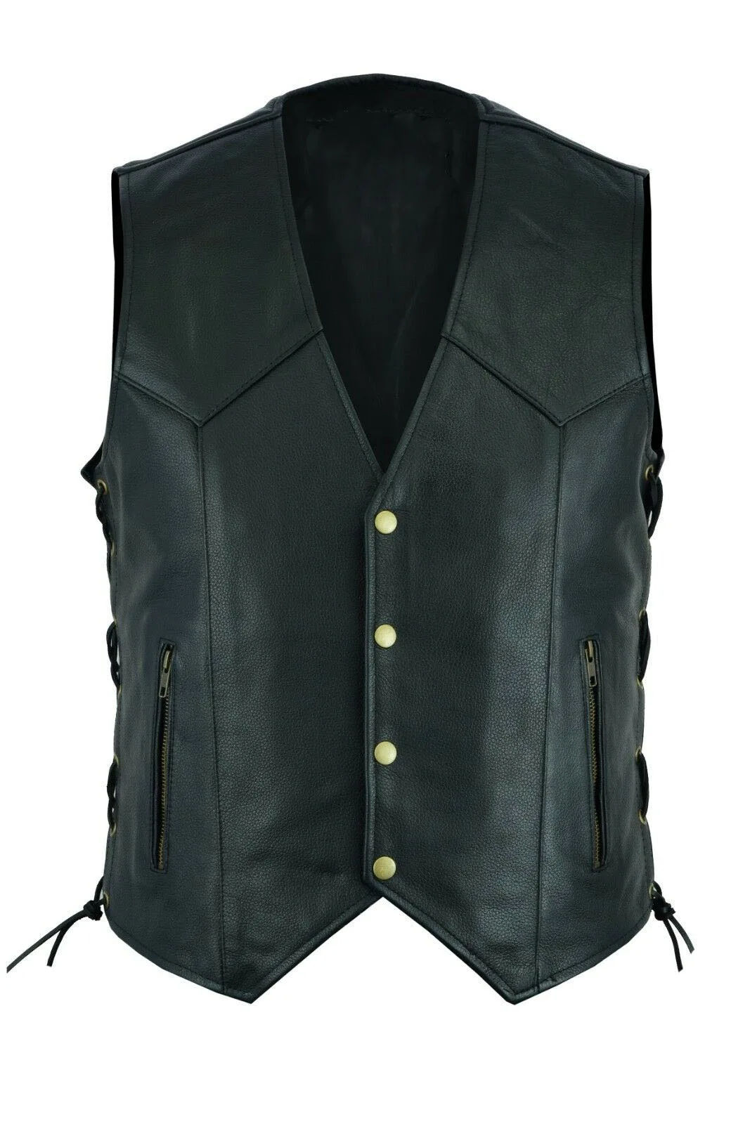 Purchase Men's Leather Vest V-neck 2024 Single breasted Side Zipper Strap Short Sleeveless Tank Top Large Punk Top