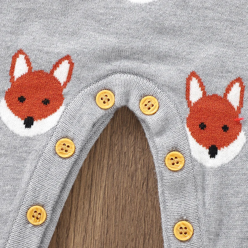 Newborn Baby Romper Knitted Infant Girls Boys Jumpsuit Cute Cartoon Fox Autumn Kid Clothing Children Overalls 0-18M Outfits Warm