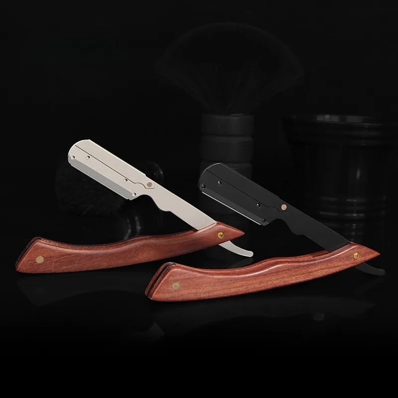 Men's Manual Folding Shaver With Sandalwood Handle  Stainless Steel Shaver Holder Hair Trimming Sideburns Eyebrows Shavers