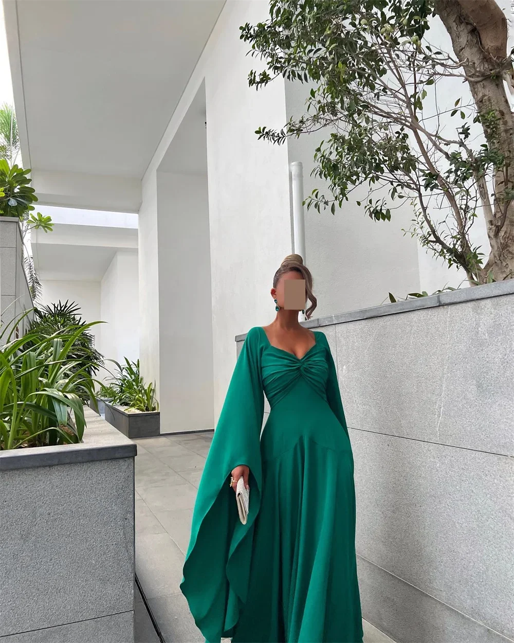 Customized Formal Dress Evening Saudi Arabia V-neck A-line Floor Length Skirts Fold Contoured Knot Draped Bespoke Occasion Dress