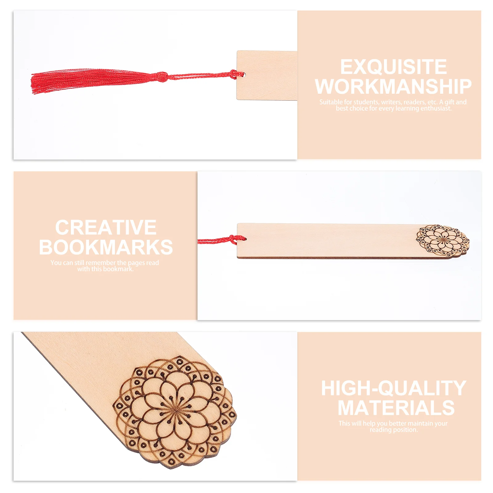 

6Pcs Wood Blank Bookmark DIY Unfinished Craft Making Reading Page Marker for Special Occasions Decorations Wood Bookmark