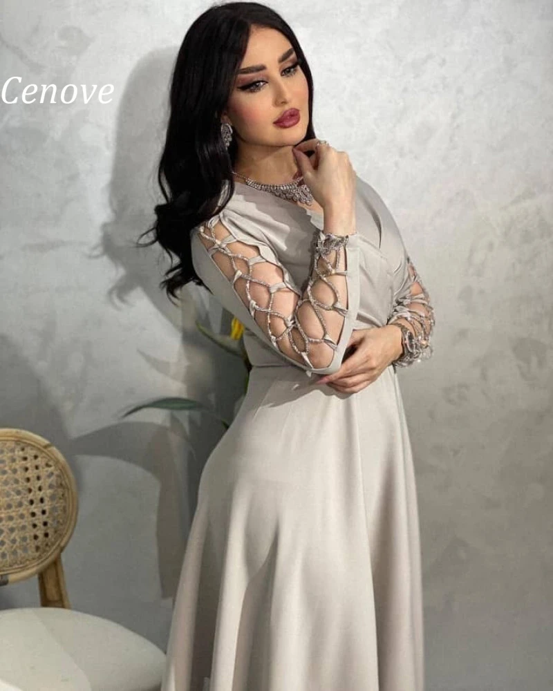 Cenove A-Line Binding Long Evening Gown Formal Princess V-Neck Prom Gray New Party Dresses for Women 2023