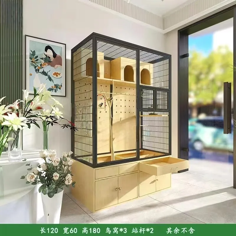 Premium Eco-friendly Wood Bird Cage Combined with Solid Wood Structure, Ideal for Parrots, Macaws and High-end Indoor Pet Spaces