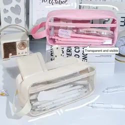 Pencil Case Large Capacity Double Layer Transparent Zipper Closure Waterproof Item Storage PVC Pencil Storage Bag Container