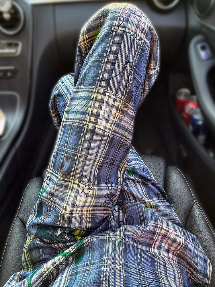 Fashionable Youthful Graffiti Plaid Wide Leg Pants Women's Summer High Waist Slimming Thin Casual Korean Style Trendy Trousers