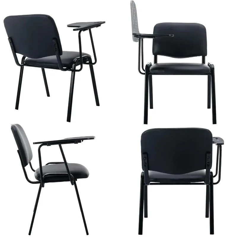 Vinyl Leather Stackable Reception Waiting Chair Attached Desk Black Classroom Office Guest Seat Commercial Furniture