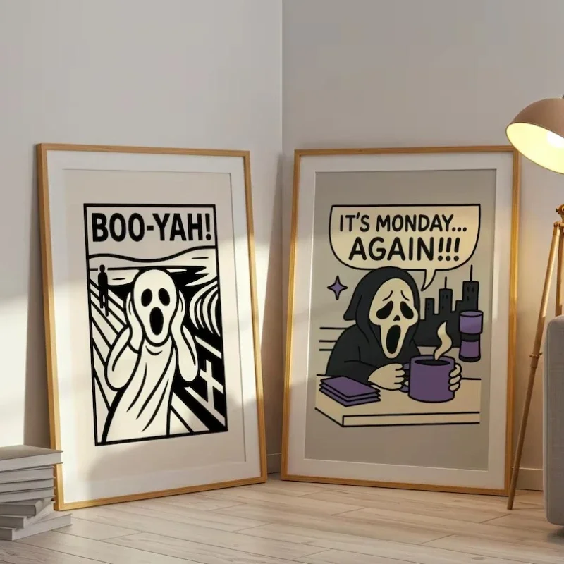 Funny Ghosts and Jack-o-lanterns Halloween Canvas Print Weird Season Comics Ghost Wall Art Poster Living Room Bedroom Home Decor