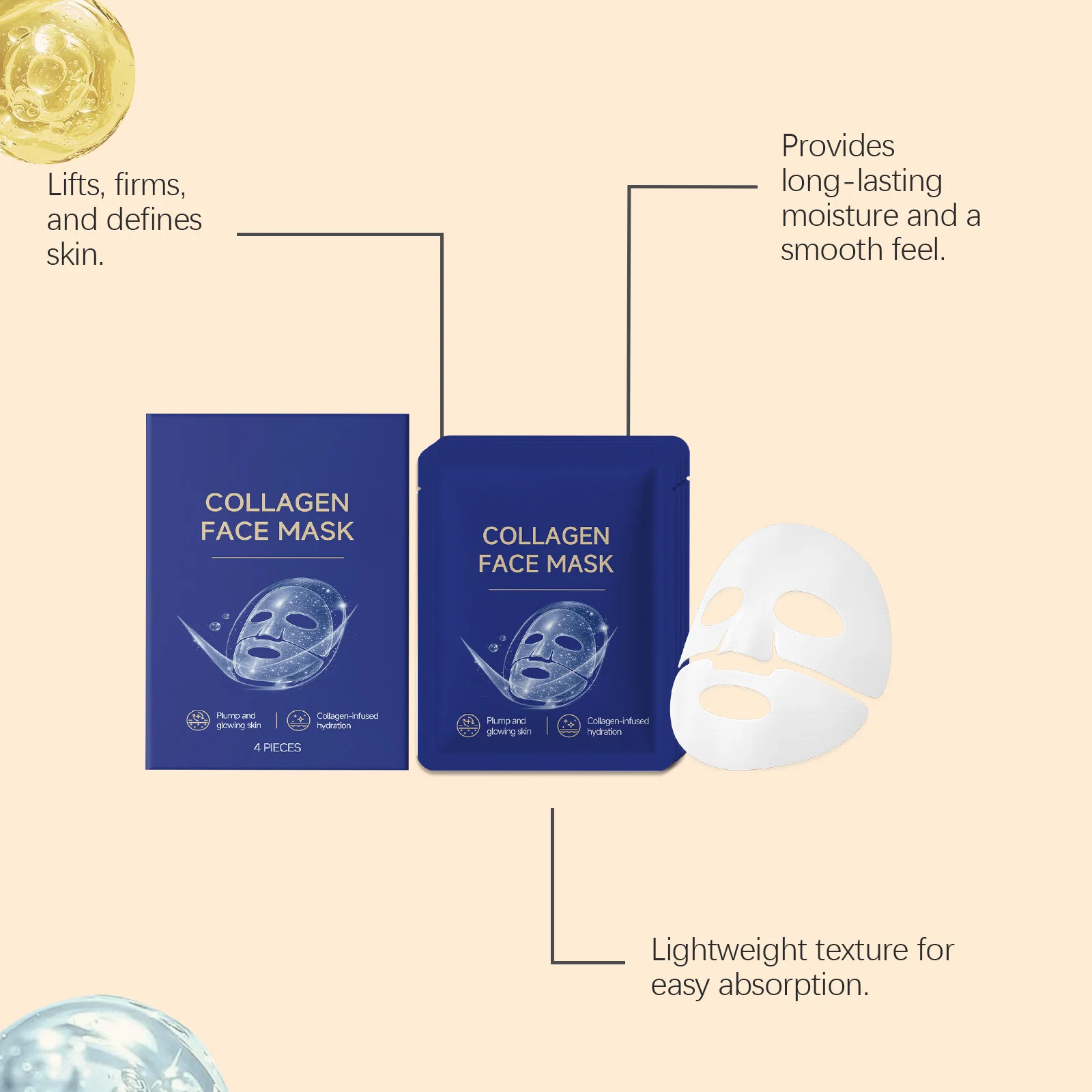 Collagen Face Mask Long Lasting Hydrating Revitalize Skin Maintain Skin Elasticity Firming Smooth Skin Anti Aging Minimize Pores