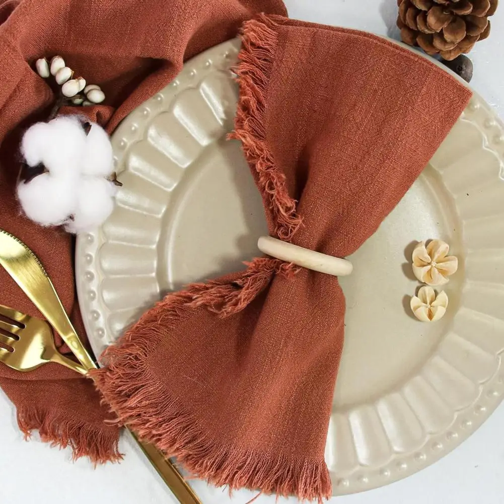 Textured Fringed Linen Napkin, 18 Inch Washable Boho Design, Rustic Farmhouse Napkin For Dining Table Wedding Bridal Decor ﻿