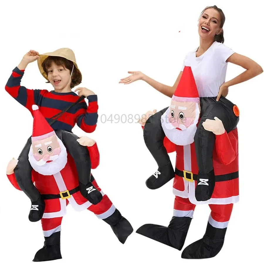 

New Christmas Adult Children Riding-Santa Claus Inflatable Costumes Halloween Party Mascot Fancy Role Play Xmas for Man Woman