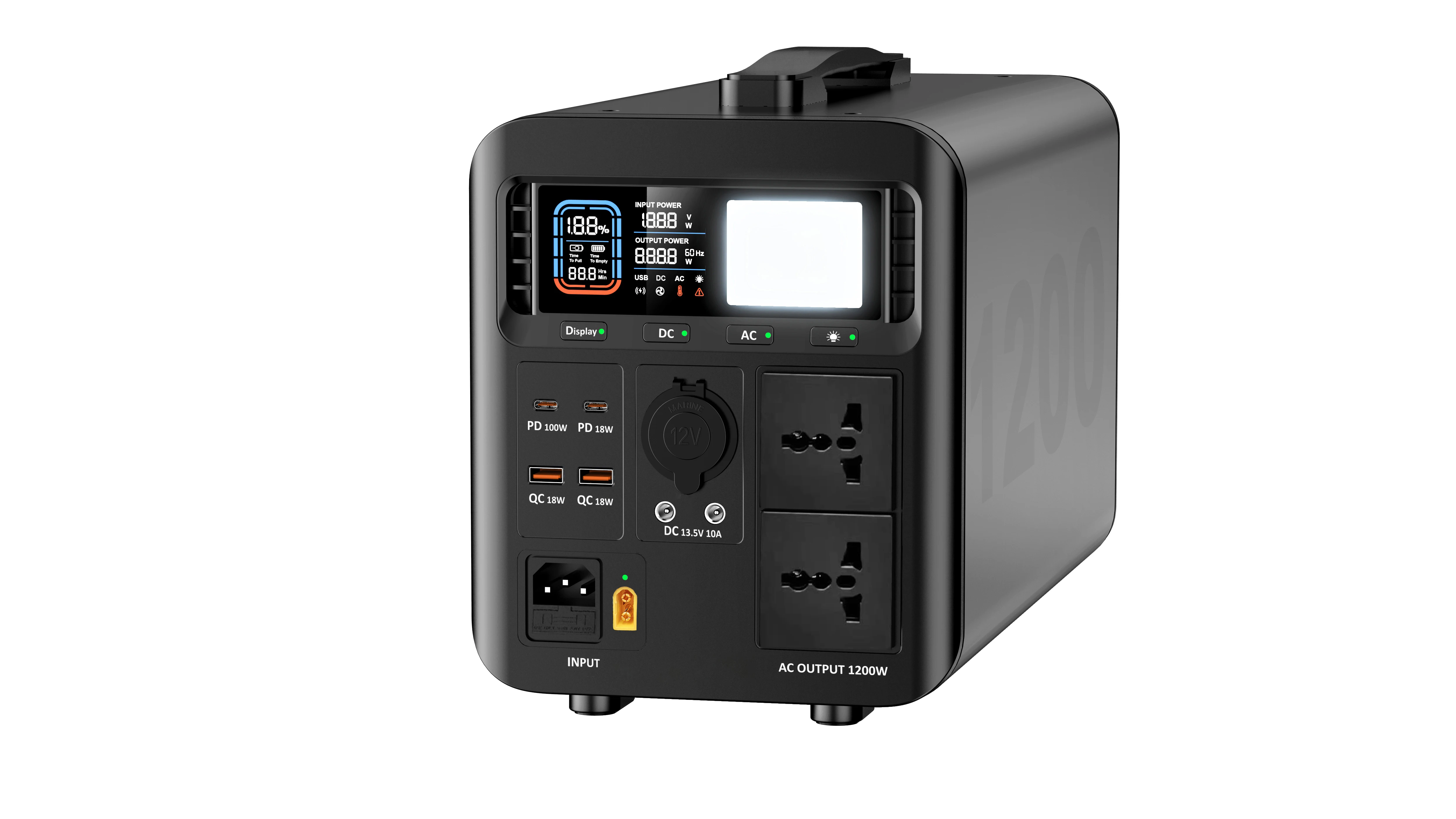 High Capacity 1500W Output Power LCD Display Solar Mobile Charging Station Portable Mobile Power Station