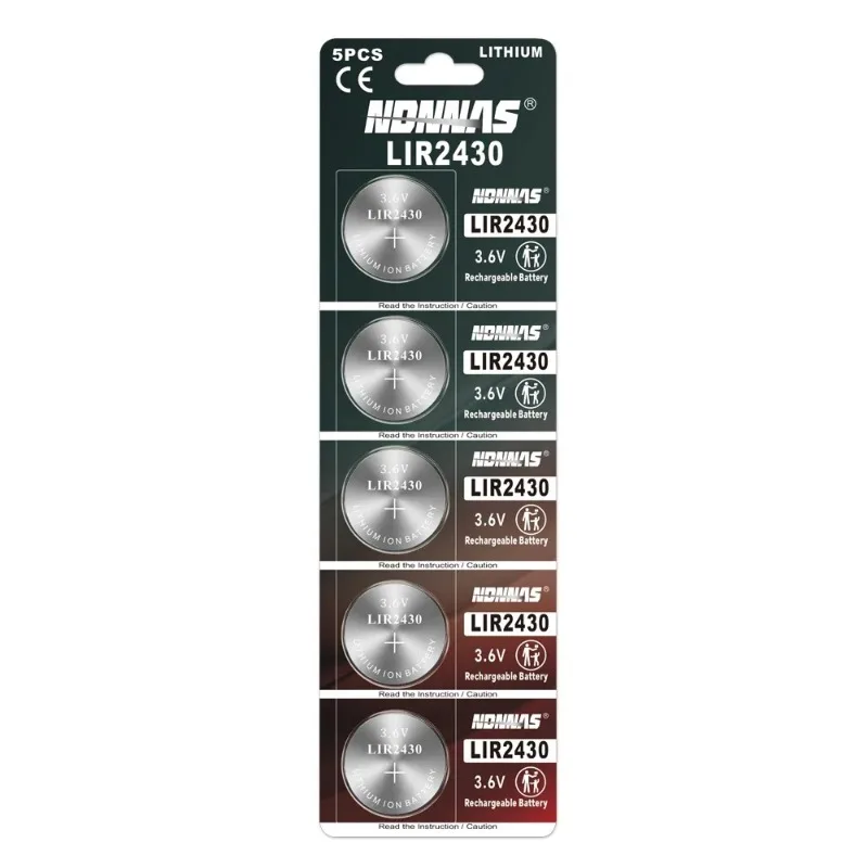 LIR2430 3.6V 60mAh Rechargeable Button Battery, Replaces CR2430 for Car Key Fob, Watch, Toys (1-50 Pcs)