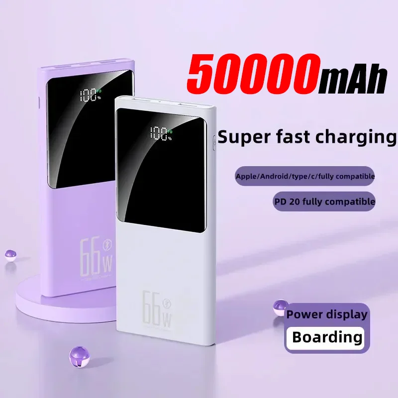 50000mah Portable Power Bank External Spare Battery Pack With Cable External Battery Pack Mobile Phone Power Bank For IPhone