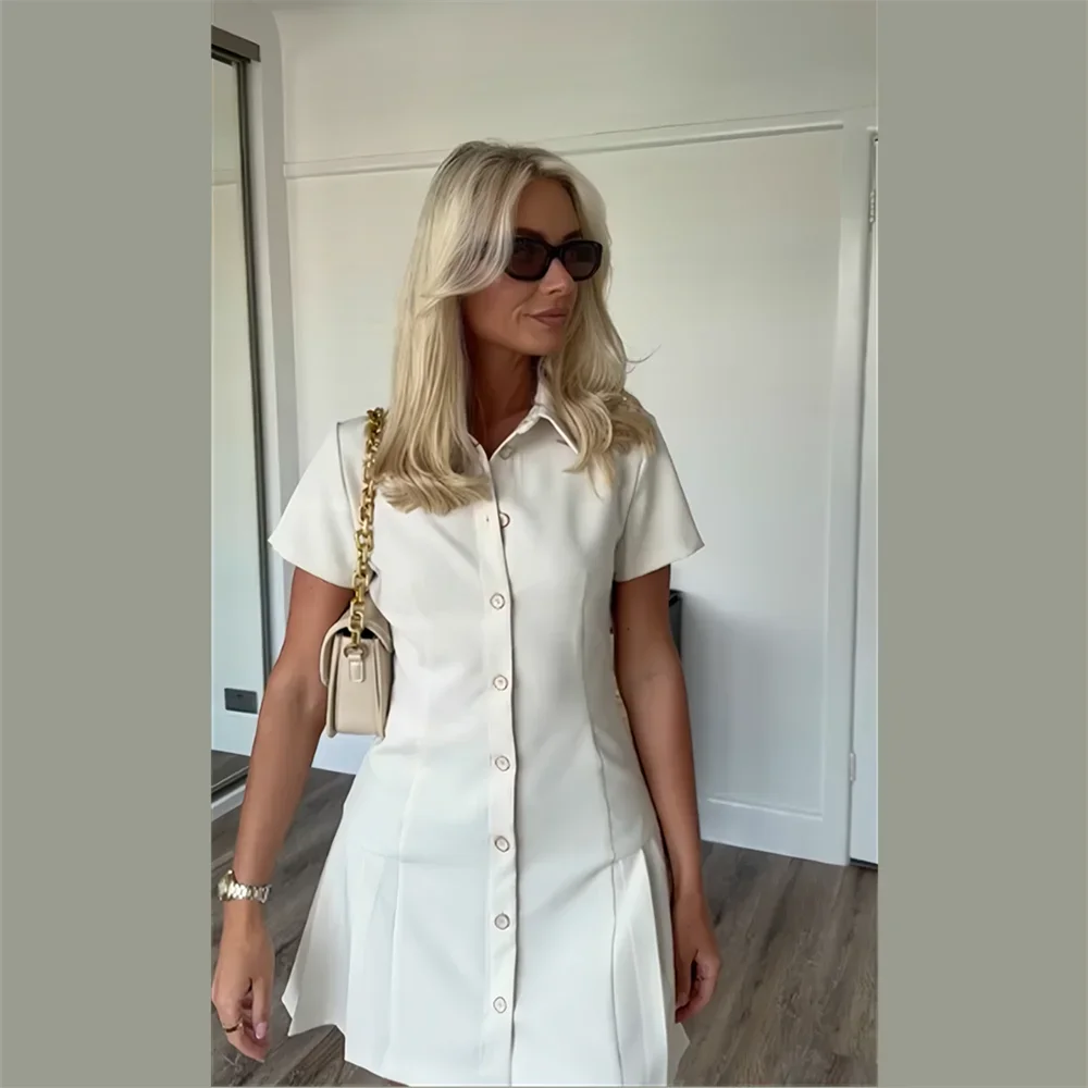 

PB&ZA 2024 Spring New Women's Fashion and Elegance Slim Fit Waist versatile Shirt style Short Dress