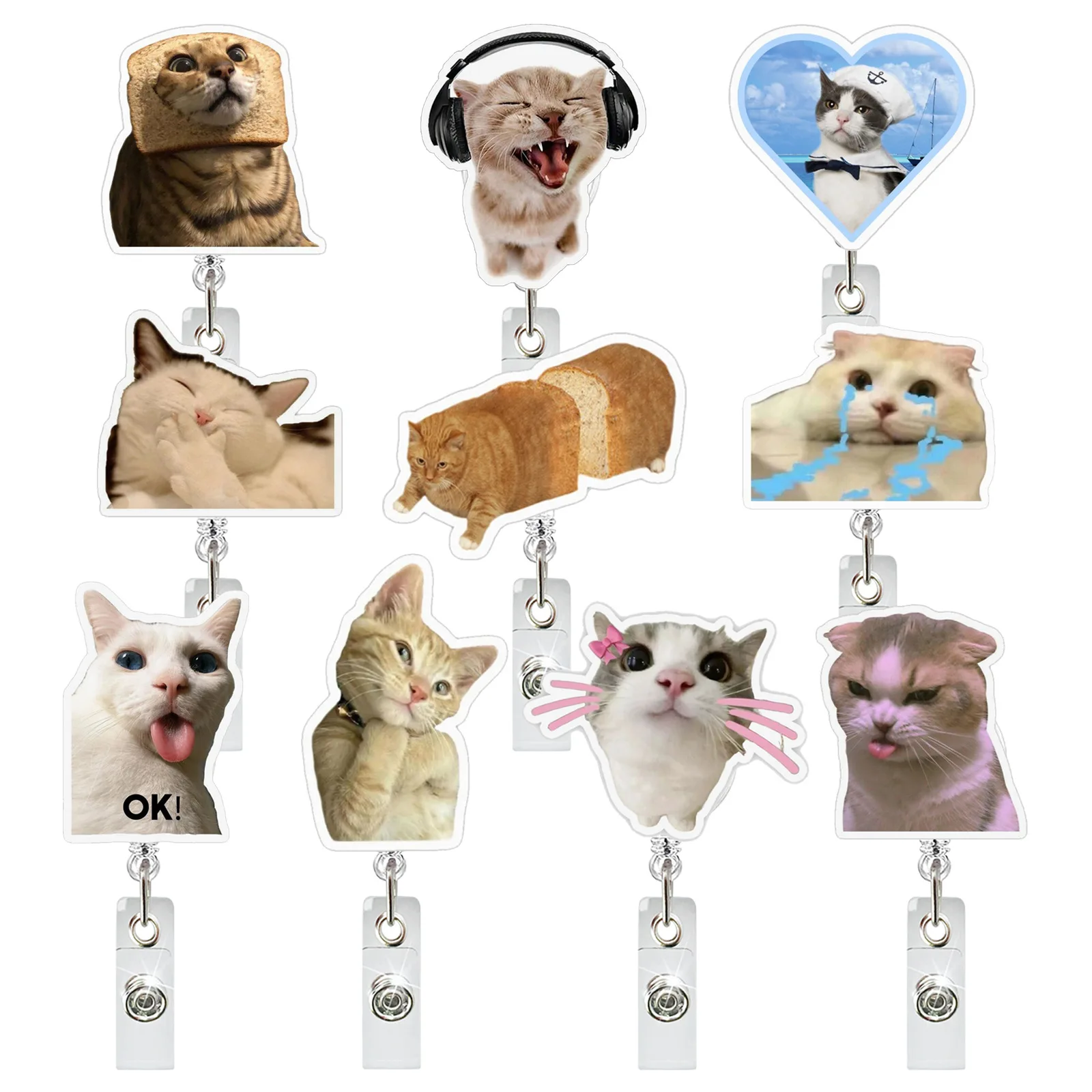 Hot Sales 1 Piece Funny Anime Cat meme Retractable Student Doctor Name Tag ID Card Holder Retractable Nurse Badge Reel Lanyard