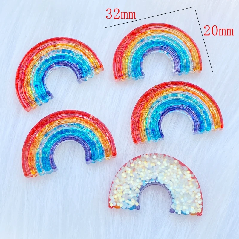 10Pcs New Cute Resin Mini Shining Rainbow Flat Back Cabochon Scrapbooking Hair Bow Center Embellishments DIY Accessories