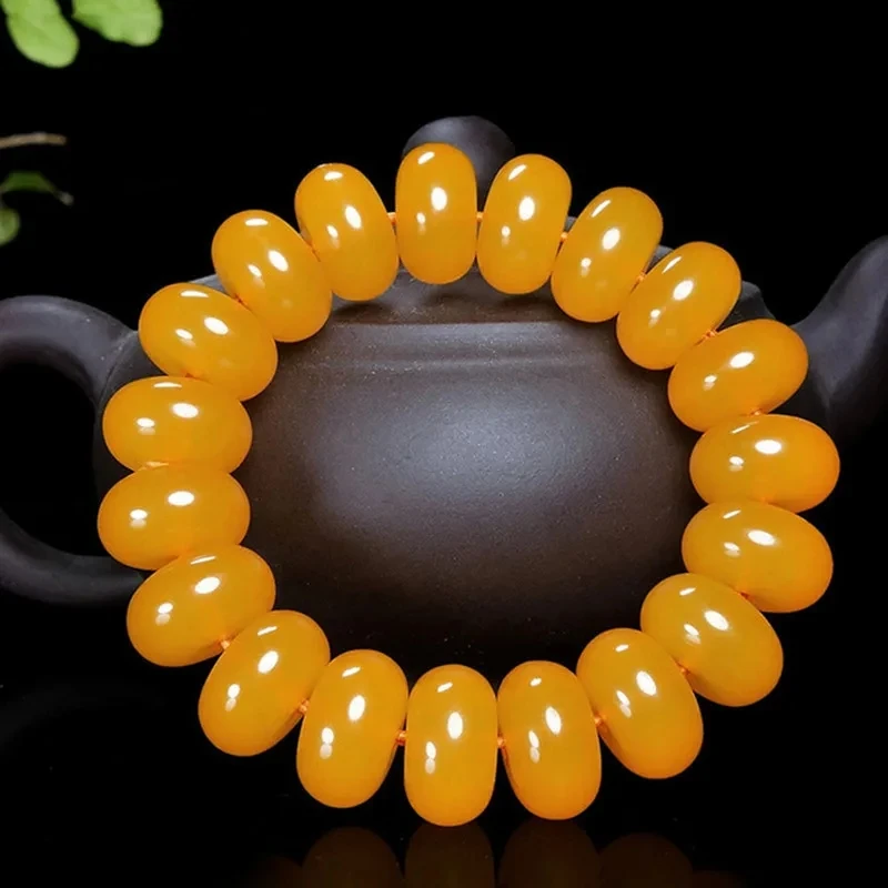 Natural Amber Beeswax Bracelet Baltic Sea Old Beeswax Frosted Abacus Bead Bracelet Men's and Women's Single Circle Brace