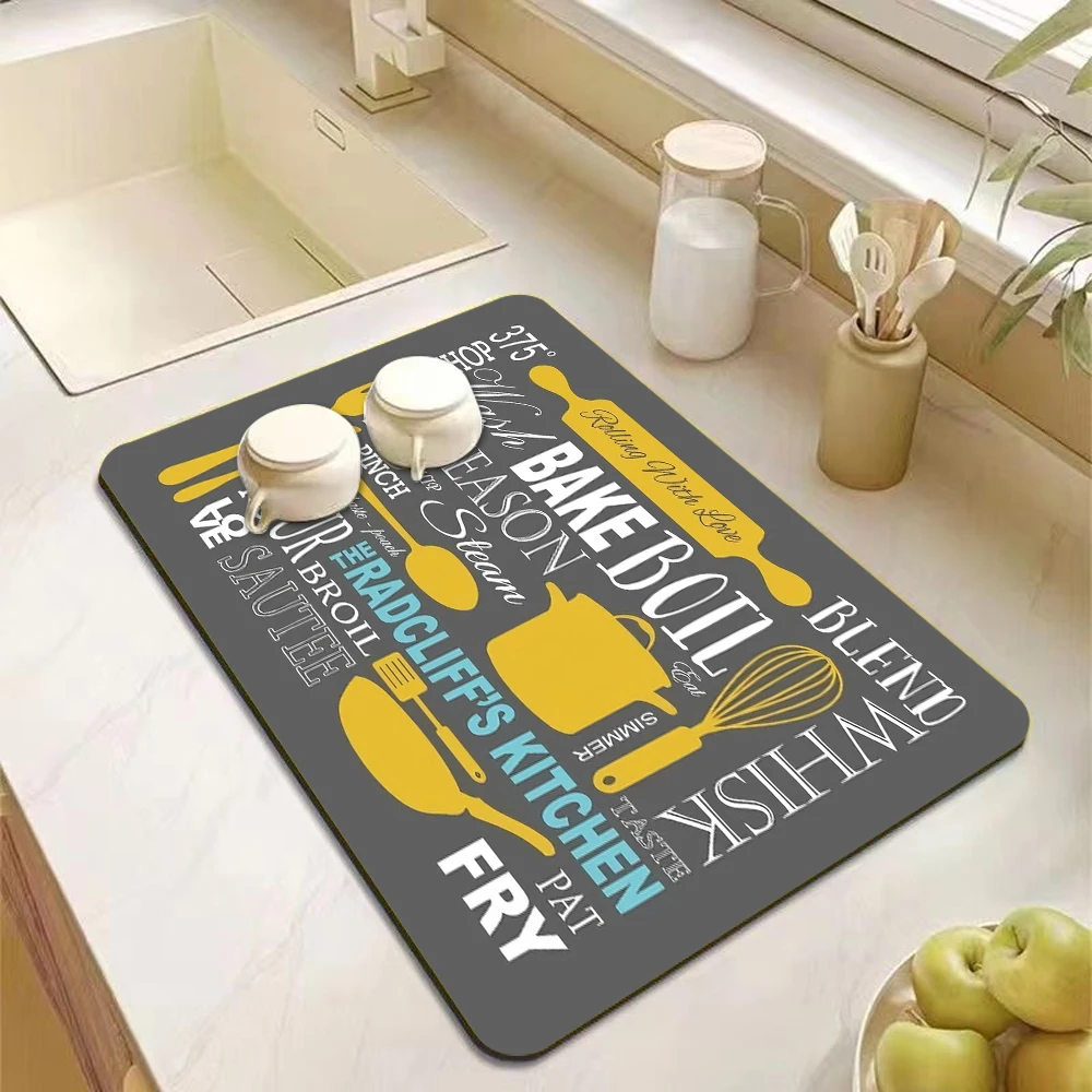 Quick Dry Dish Drying Mat Rubber Tableware Draining Pads Rug Kitchen Dinnerware Placemat Super Absorbent Coffee Drain Pad