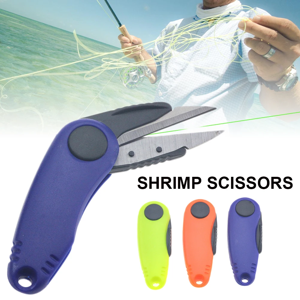 Tijera de sedal plegable en forma de Camarón, aparejos de pesca de acero inoxidable, herramienta de corte