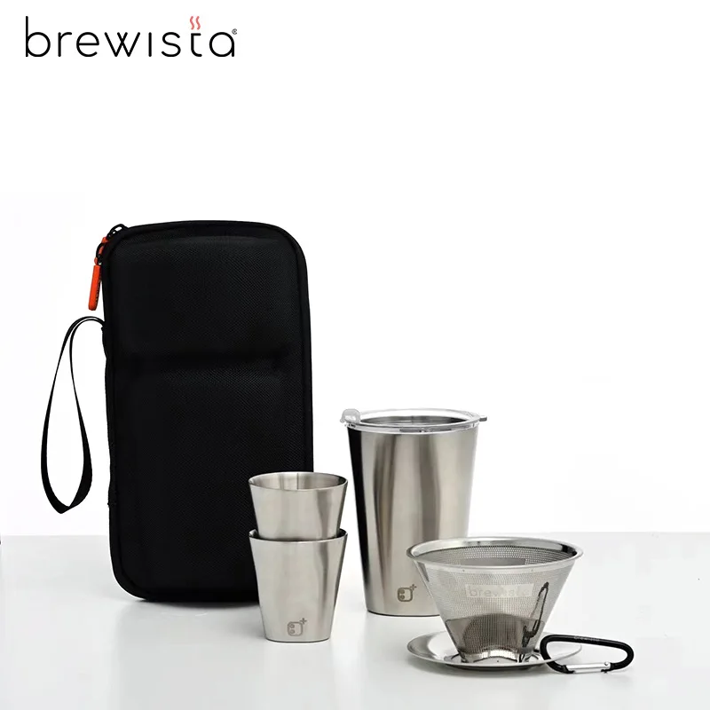 Brewista B + outdoor travel coffee hand-brewed coffee set combination, stainless steel portable coffee filter cup sharing pot
