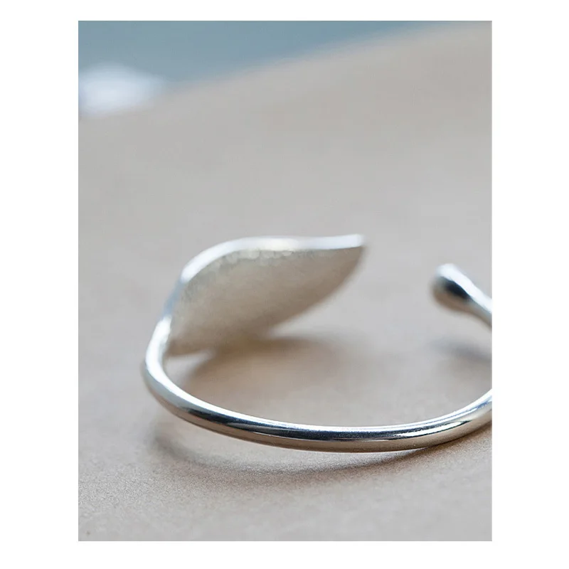 Fashion 925 Sterling Silver Woman Cuff Bracelet Open Leaf Shaped Adjustable Charm Bangle Girls Party Jewelry Christmas Gifts