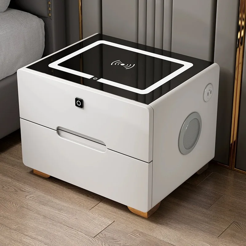 New bedside table Modern simple wireless charging Bluetooth audio fingerprint lock with light Multifunctional solid wood