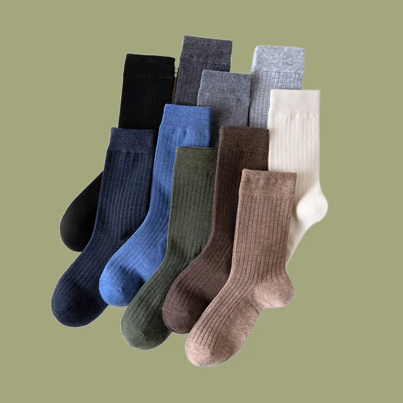 

5/10 Pairs New High Quality Men's Autumn Winter Fashion Business Socks Men's Solid Color Simple Men's Socks Mid Length Socks