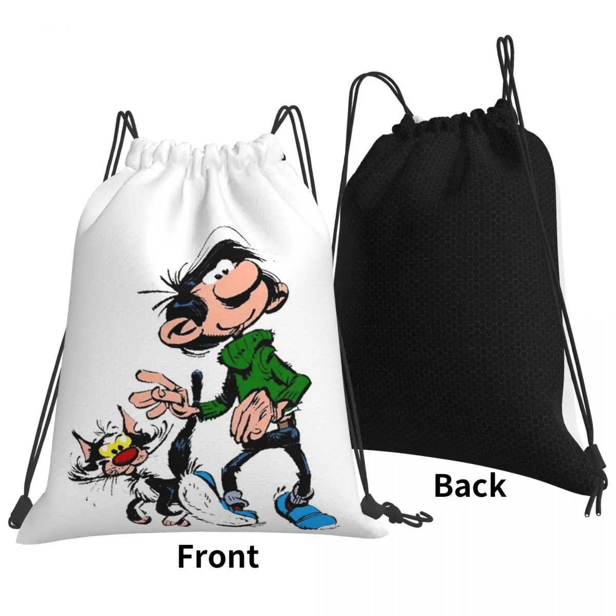 

Gaston Lagaffe Backpacks Fashion Drawstring Bags Sports Bag Book Bags for Man Woman School