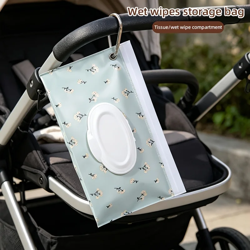 Flip‑Cover EVA Wet Wipe Pouch, Snap‑Strap Refillable Tissue Bag, Portable Outdoor Baby Stroller Accessory