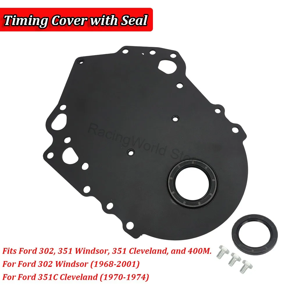 Tapa de distribución de acero para Ford 302, 351 Windsor, 351 Cleveland y 400M con kit de sellos