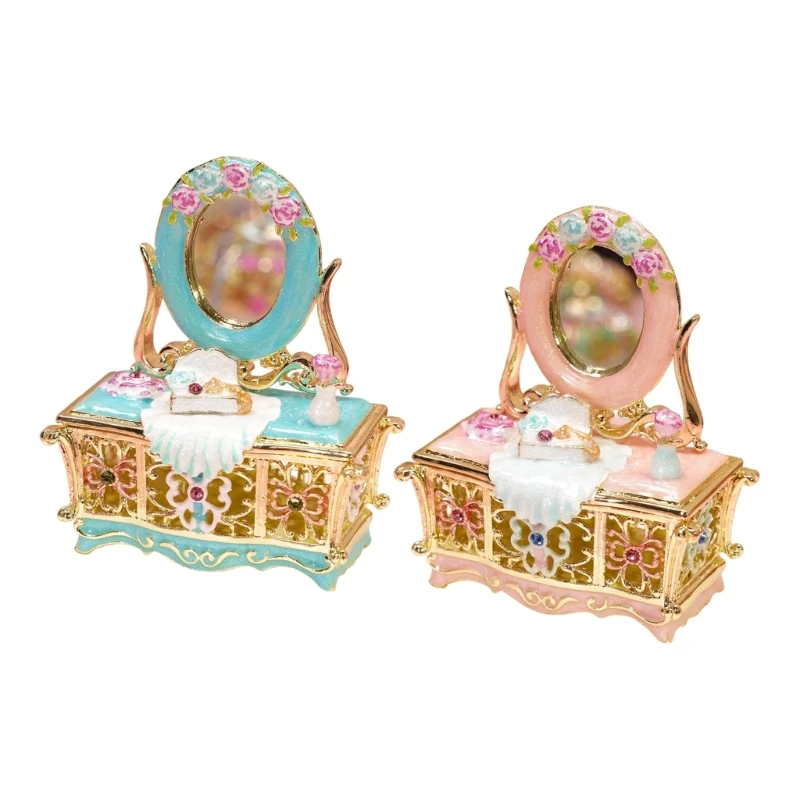 T4MD Hand-Painted Enamel Jewelry Box with Floral, Oval, and Gold-Tone Openwork for Decorative Tabletop Storage