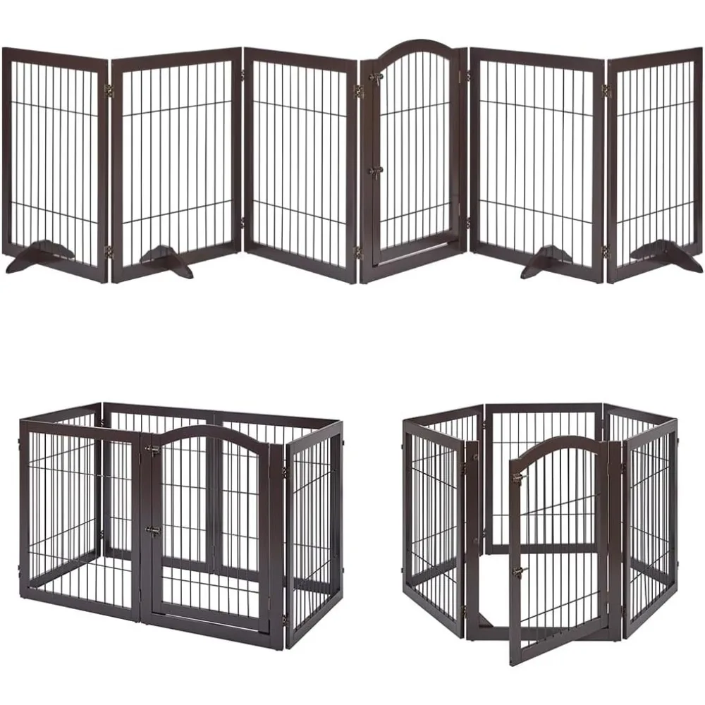 

144" Extra Wide Dog Gate and Pet Playpen, Free Standing Tall Dog Fence with Walk Through Door, Dog Barriers for Home