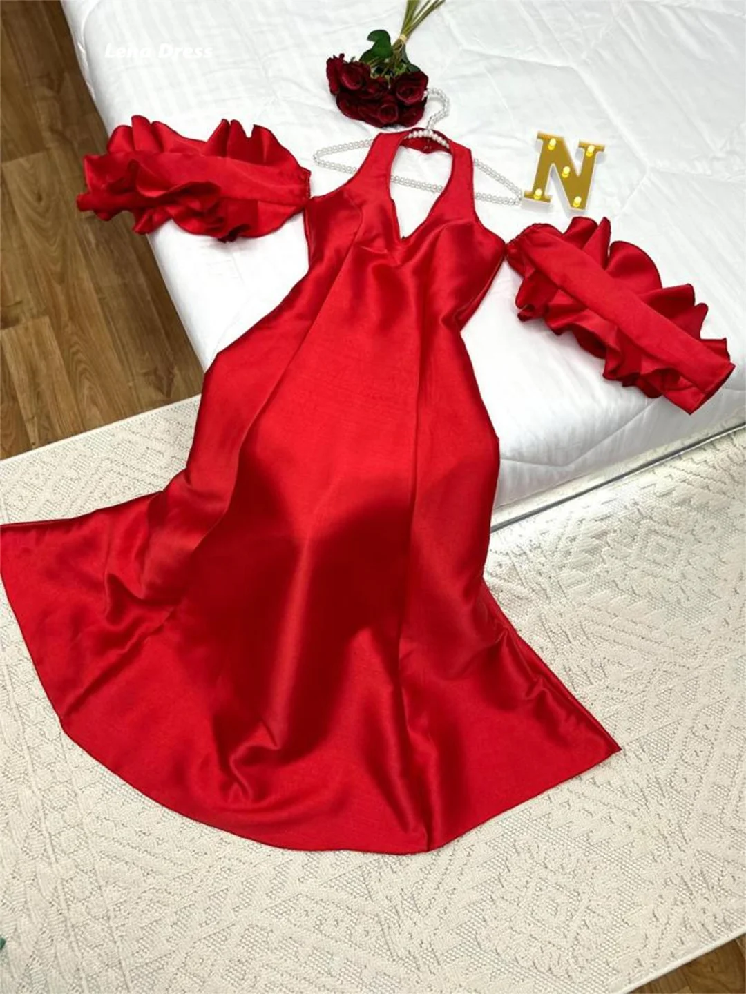 Lena Red Elegant Evening Dresses for Special Occasions Halter Neck Dress Women Elegant Party Dresses Woman Wedding Custom Made