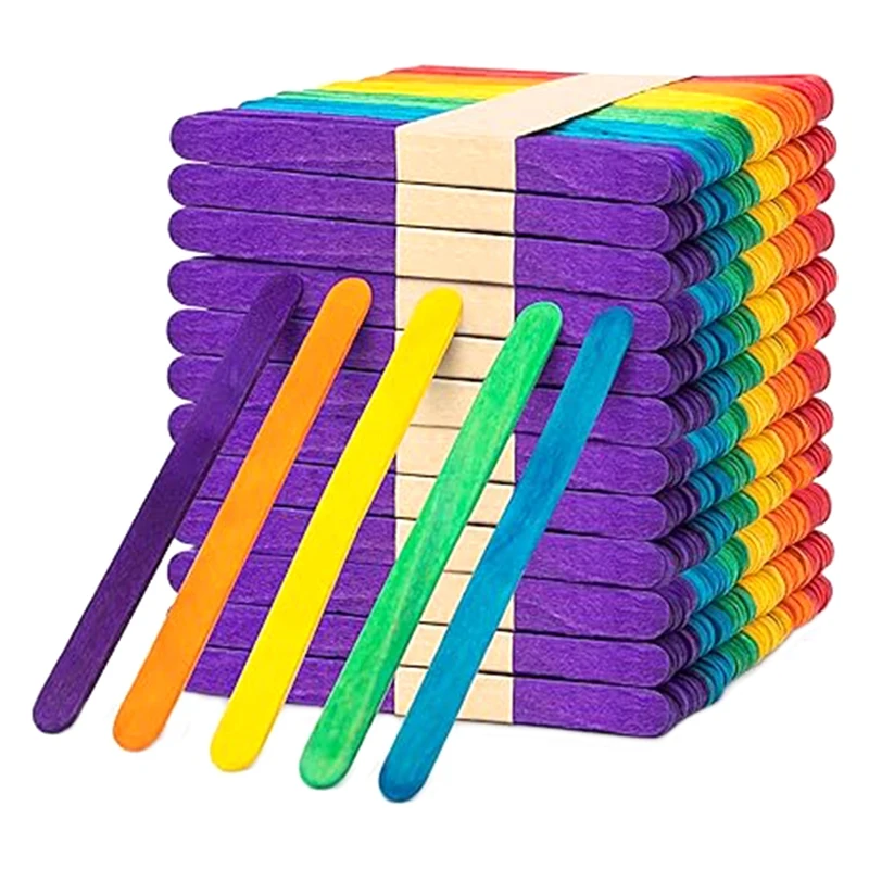 

500 Piece Colorful Popsicles Wooden Rainbow Color Craft Handmade Sticks Wood Six Color Ice Cream Sticks For School Children