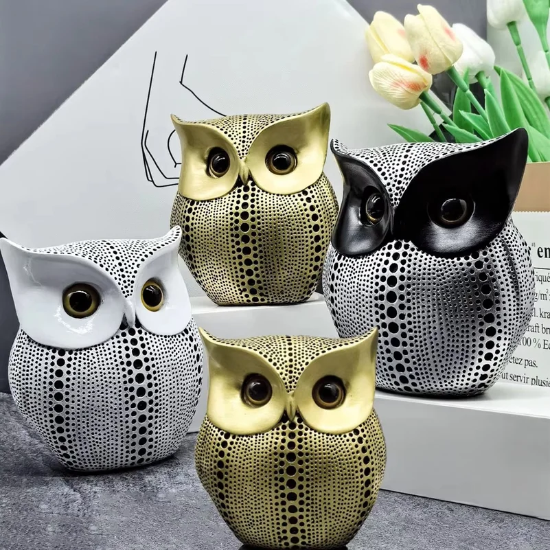 Resin Owl Statue Home Decor - Golden Owl Sculpture, Bird Statue, Bedroom, Office, Garden, Bookshelf, TV Stand Statue