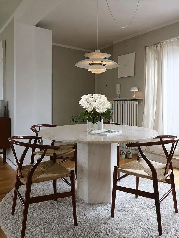 French-Style Natural Cave Stone Dining Table Nordic-Style Simple round Marble Rice Table