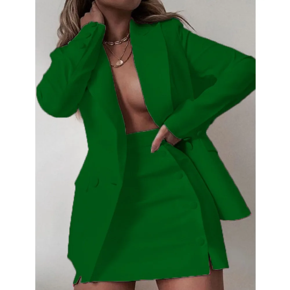 New Spring Women's 2 Piece Sets Long Sleeves Blazer + Mini Skirts Office Professional Work Ladies Coat Short Skirt Suits Outfits