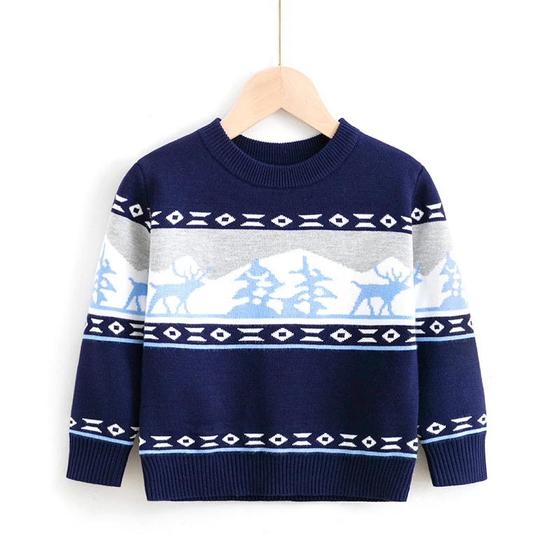 New Autumn and Winter Christmas Sweaters Reindeer Pullover Children\'s Red Sweater for Boys and Girls Baby Base Knitted Sweater