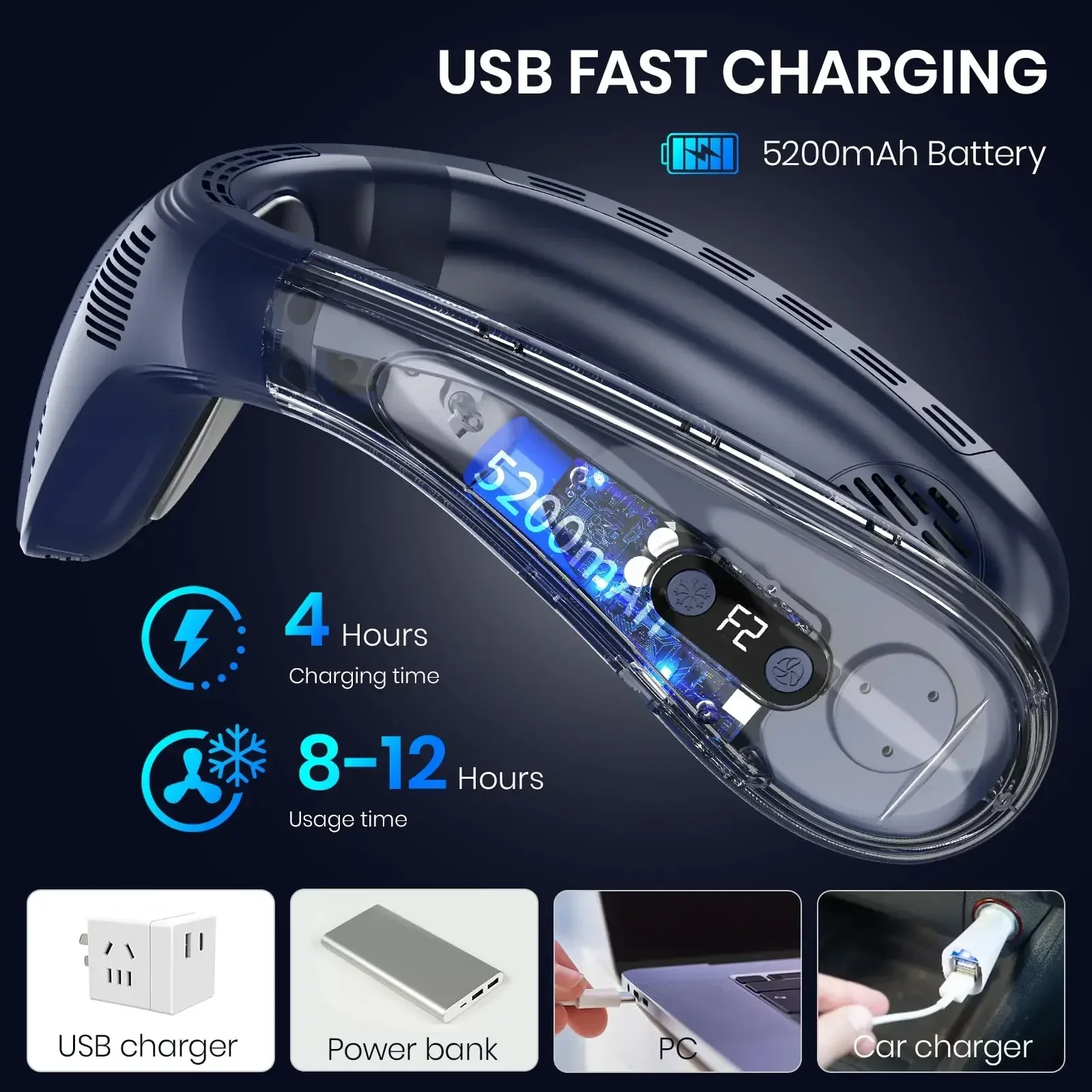 

New Neck Air Conditioner Portable Neck Fan Rechargeable Semiconductor Cooling Bladeless Fan Outdoor Personal Fan Wearable Cooler