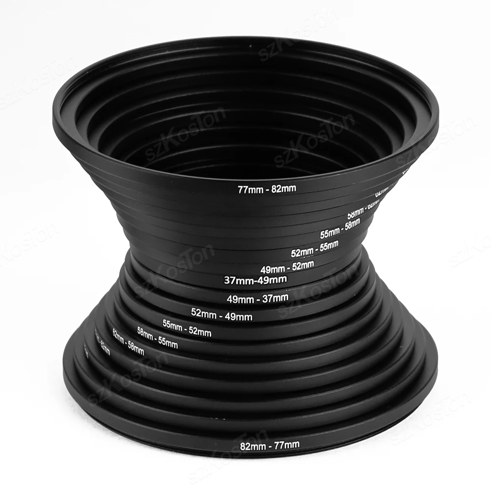 18pcs 카메라 렌즈 필터 스텝 업 & 다운 링 어댑터 모든 DSLR 용 금속 37-82 82-37mm 마운트 세트 키트