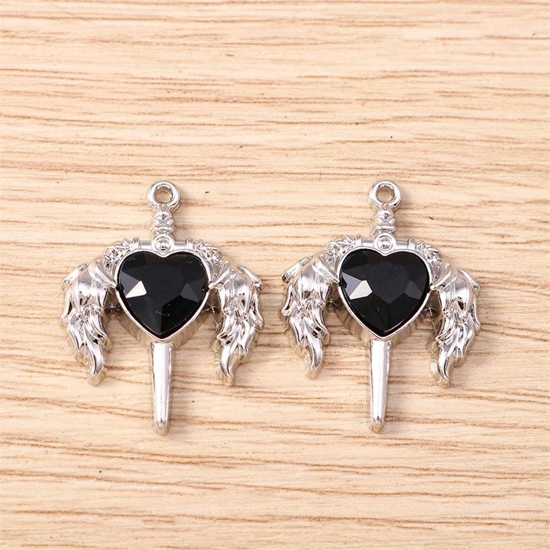 5 Stück 19 x 25 mm niedliche Kristall-Herzflügel-Anhänger für die Schmuckherstellung, Halsketten, Ohrringe, Armbänder, Zubehör, DIY, Basteln, Geschenk – Detail 10