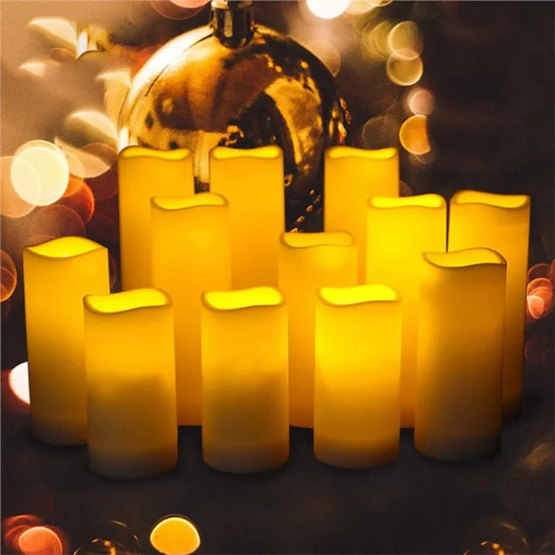 ~A61Z 12Pcs Flicking LED Candles Outdoor Electric Candle For Dining Tables Fireplace With Remote