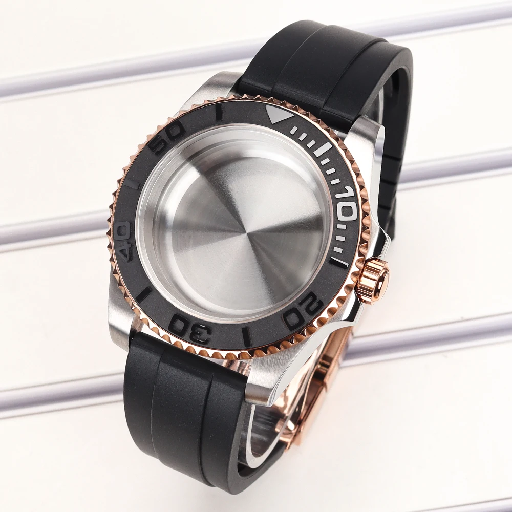 40mm Men 20ATM Watch Case Black Rubber Strap Sapphire For YACHT NH35 NH36 NH34 4R 7S26 Miyota8215 ETA2824 Watch Cases Refit Part image 3