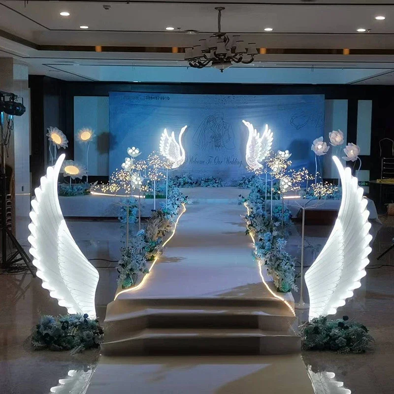 Engelsflügel-Hintergrund Moderne Hochzeits-Party-Bühnendekoration Funkelnder Gangläufer Brautfoto-Hintergrund-Requisite für Zeremonie und Bankett – Detail 15