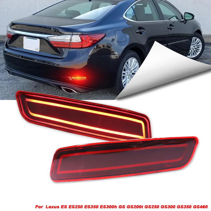 2x RED LED Rear Bumper Reflector Light Brake Stop fog Lamp For Lexus GS200t GS250 GS300 GS460 GS-F ES250 ES350 ES300h 2013-18