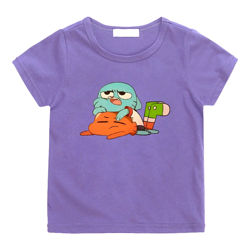 Anime Print Casual T-shirts Kids The Wonderfully Weird World of Gumball Cotton Tees Boys Girls Tops Children Fun CartoonTshirts