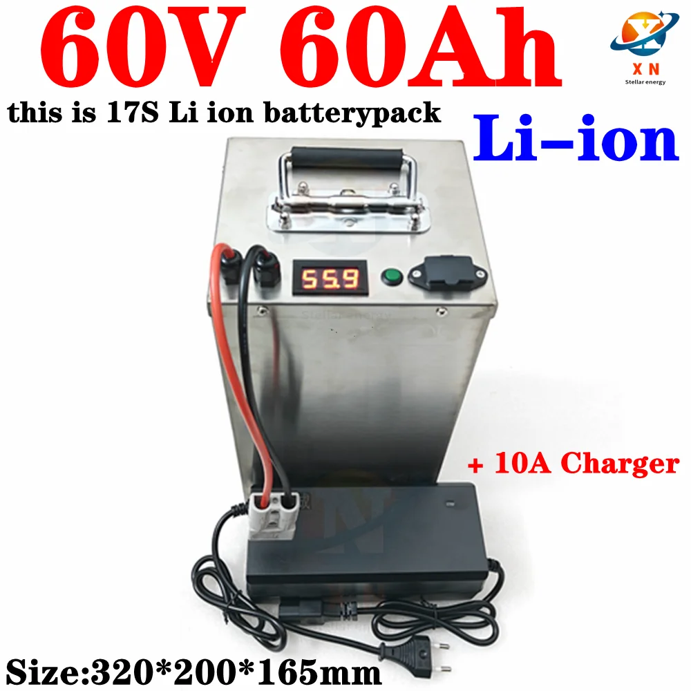 62.9V 60V 60Ah lithium ion battery BMS 17S 62.9V 63V li ion battery for 3000w scooter bike Tricycle Motorcycle +10A charger