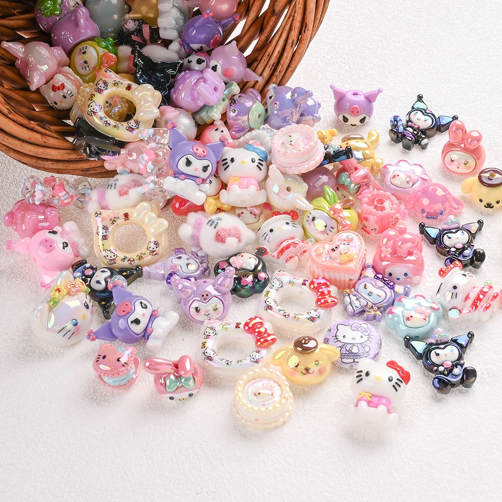 

15 шт., случайные смоляные бусины Sanrio Focus, бусины-разделители для ручной работы, сделай сам, детские цепочки для сосок, браслеты, ювелирные аксессуары