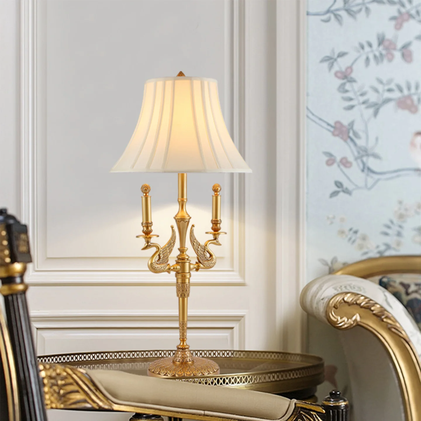 French Neo Classic Design Living Room Study Bright Decorative Brass Table Light Bedroom Night Table Fabric Desk Lamp